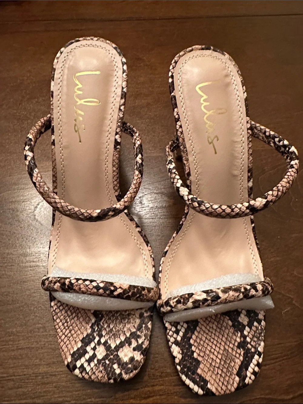 Lulus Xenya Tan Multi Snake Print High Heel Sandals 8.5 NIB